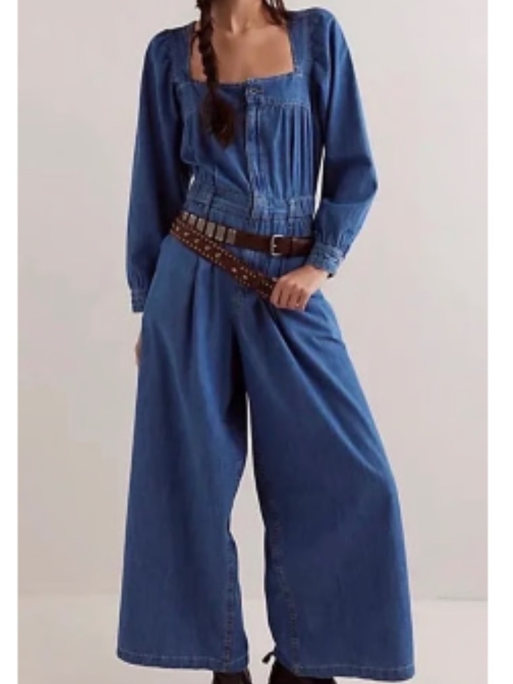 Free People Clara boho denim jumpsuit(size medium)